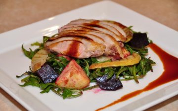Roast Duck with Beetroot Grilled Pear and Vino Cotto salad