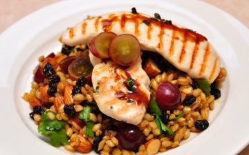 Char-grill Chicken and Barley Salad with VinCotto Rasins, Grapes and Almonds